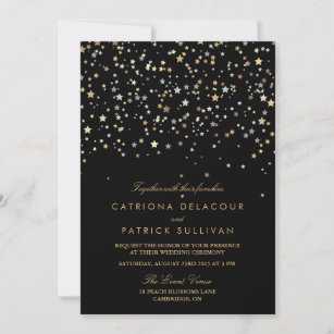 Gold & Silver Stars Confetti Modern Wedding Invitation