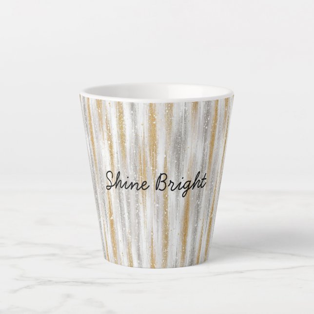 Gold Silver Stripes Christmas Celebration Birthday Latte Mug (Front)