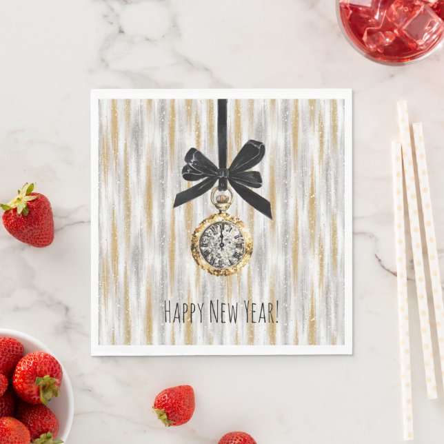 Gold Silver Stripes New Year's Eve Midnight Napkins (Insitu)