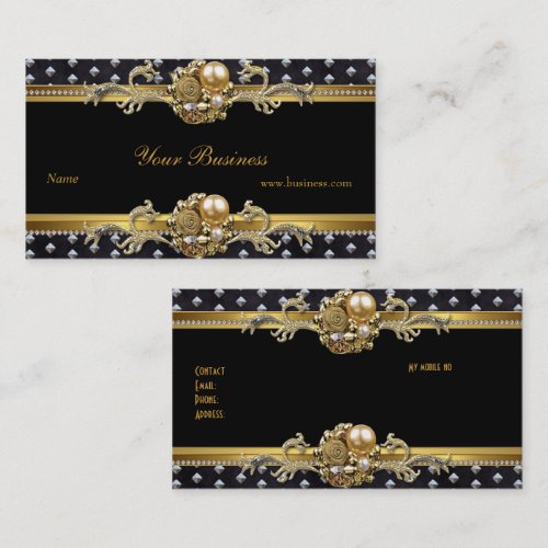 Gold Silver Studs Black Elegant Classy Jewel 2 Business Card Template