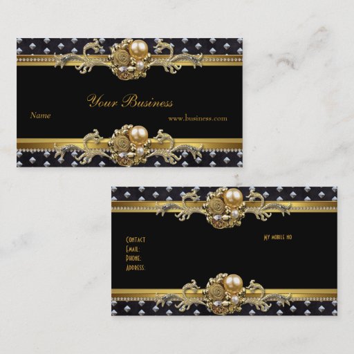 Customizable Gold Silver Studs Black Elegant Classy Jewel 2 Business Card Template
