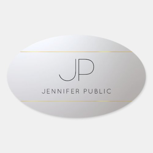 Gold Silver Template Initial Monogram Customizable Oval Sticker