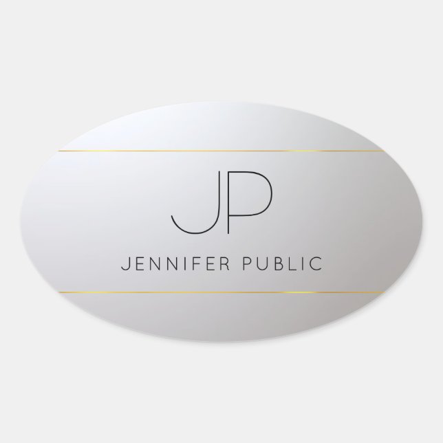 Gold Silver Template Initial Monogram Customizable Oval Sticker (Front)