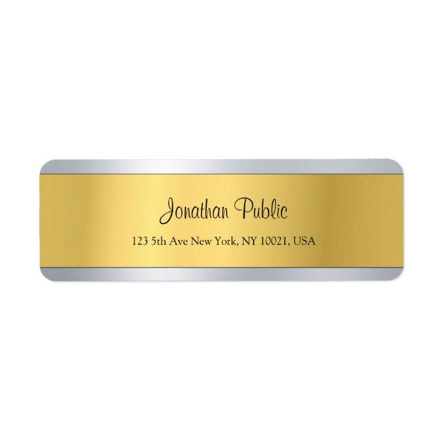 Gold Silver Template Modern Script Return Address Label (Front)