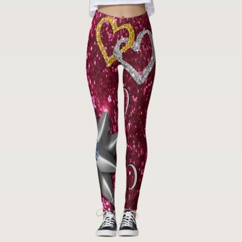 gold silver tights leggings long pink