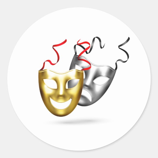 Gold silver tragedy comedy theatre classic round sticker (Front)