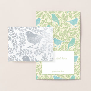 Gold Silver Vintage BIRD AND LEAF Pattern Foil Card