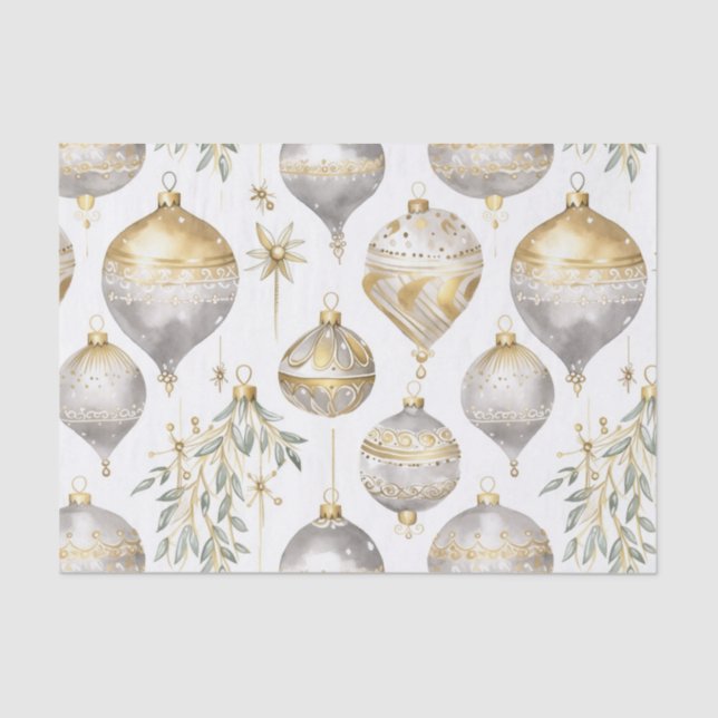 Gold Silver Vintage Christmas Ornaments Tissue Paper (Front)