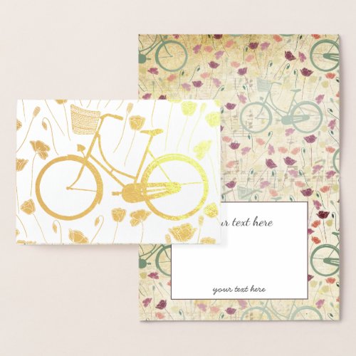 Gold Silver Vintage Retro Bicycle Floral Pattern Foil Card