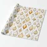 Gold Silver Watercolor Vintage Christmas Ornaments Wrapping Paper<br><div class="desc">Wonderful vintage ornaments in gold and silver parade across this wrapping paper. Intended for your Christmas and winter holiday gift wrapping,  this roll has predominant colors of gold and silver. There are some lovely copper tones,  too.</div>
