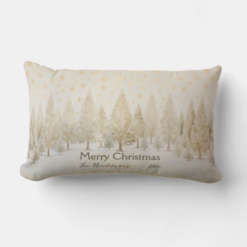 Gold Silver White Christmas Trees Lumbar Pillow