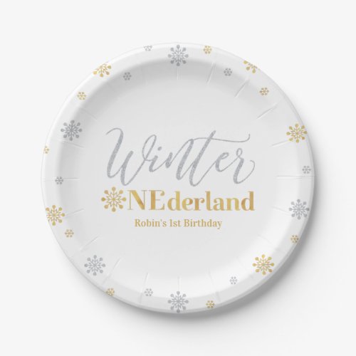 Gold  Silver Winter Onederland 1st Birthday Party Paper Plates