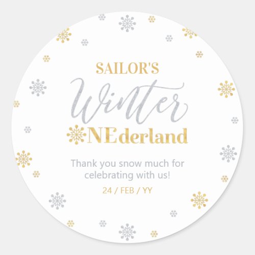 Gold Silver Winter onederland Thank you snow much Classic Round Sticker