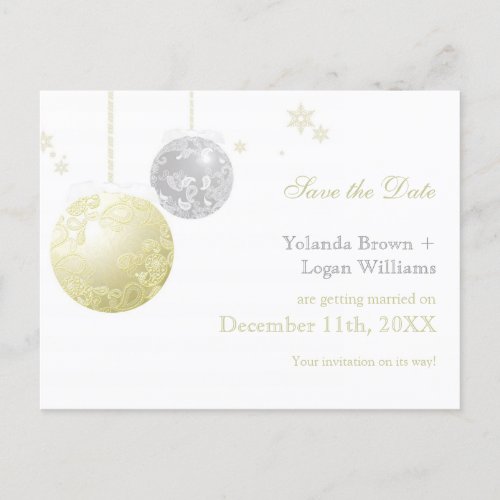 Gold Silver Winter Wedding Save the Date Announcement Postcard