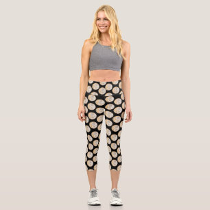 Gold & Silver Yin Yang Scattered Black Background Capri Leggings