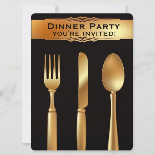 Gold Silverware _ Formal Dinner Party Invitation 