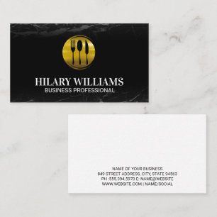 Gold Silverware Logo Black Marble Business Card