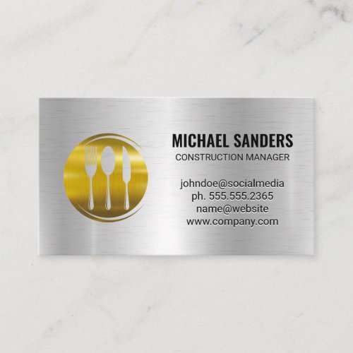 Gold Silverware Logo  Metallic Background Business Card