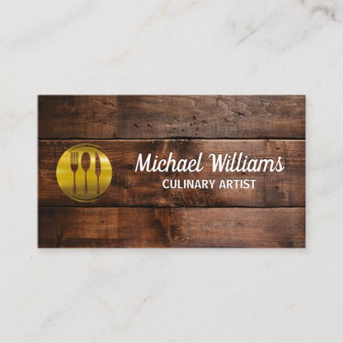 Gold Silverware Logo  Wooden Boards Business Card