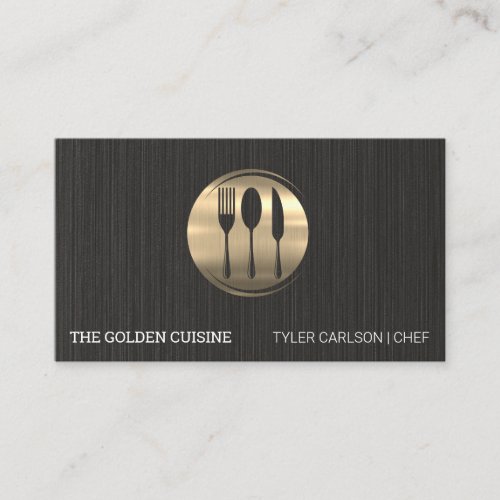 Gold Silverware Restaurant  Black Texture Business Card