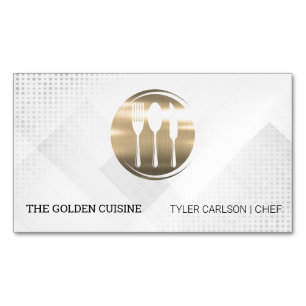 Gold Silverware Restaurant Culinary Catering Business Card Magnet