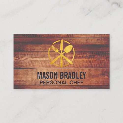 Gold Silverware Utensils Wood Business Card