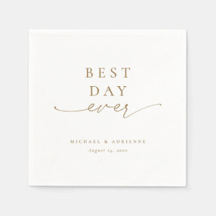 Gold Simple Best Day Ever Calligraphy Wedding Napkins