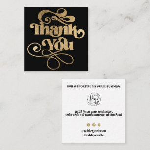 Gold simple black retro script order thank you square business card