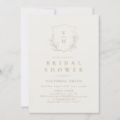 Gold simple botanical crest monogram bridal shower invitation (Front)