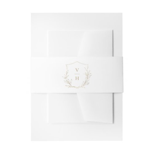 Gold Simple botanical crest monogram wedding Invitation Belly Band