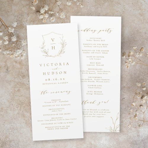 Gold simple botanical crest monogram wedding program