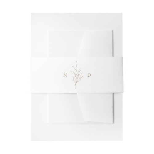 Gold Simple botanical leaves monogram wedding Invitation Belly Band