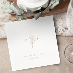 Gold simple botanical monogram rustic wedding napkins