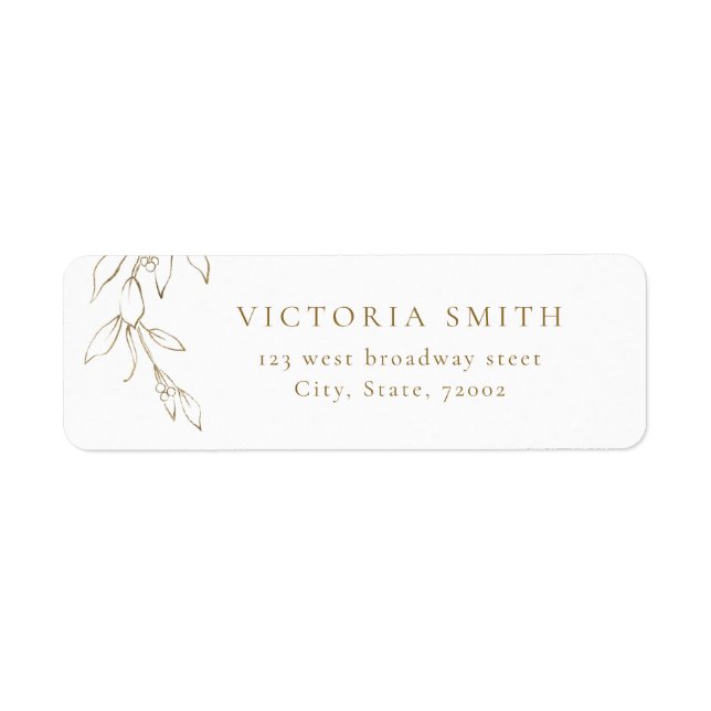 Gold simple botanical wedding return address label (Front)