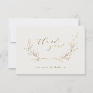 Gold simple botanical wreath wedding thank you car card