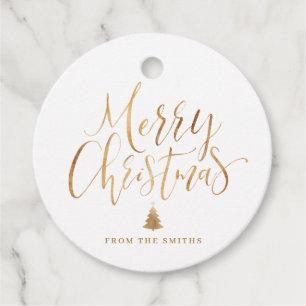 Gold Simple Calligraphy Merry Christmas Favor Tags