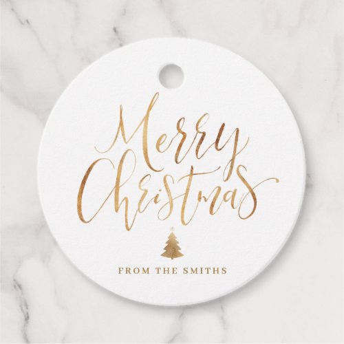 Gold Simple Calligraphy Merry Christmas Favor Tags