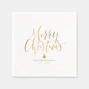 Gold Simple Calligraphy Merry Christmas Napkins