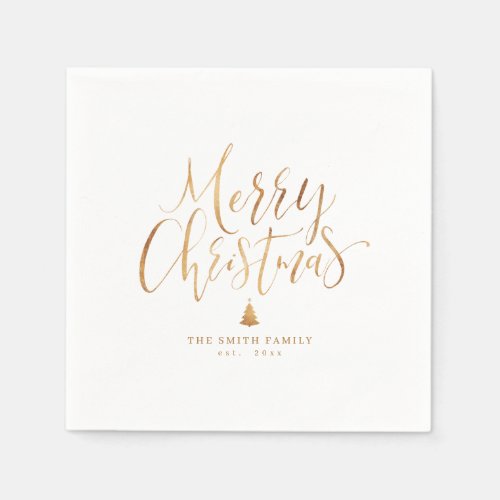 Gold Simple Calligraphy Merry Christmas Napkins