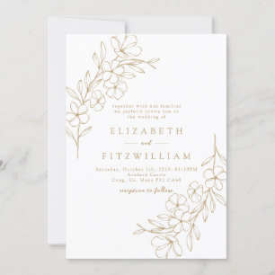 Gold Simple Cherry Blossom Hand Drawn Wreath Invitation