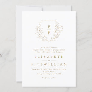 Gold Simple Cherry Blossom Monogram Crest Invitation