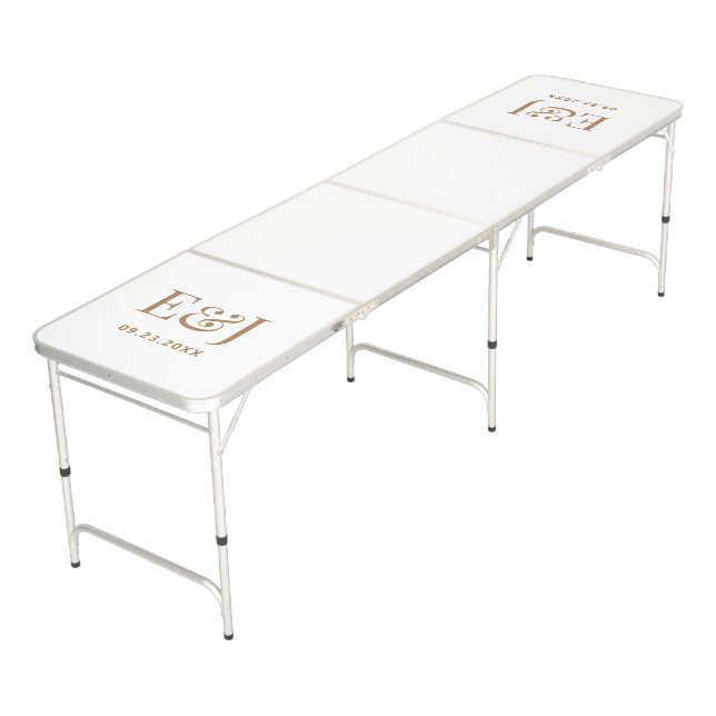Gold Simple Classic Elegant Monogram Wedding Beer Pong Table (Angled)