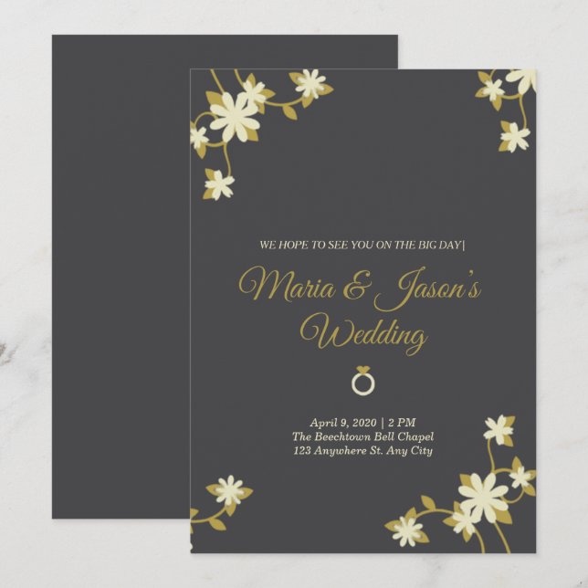 gold simple cute Floral Invitation (Front/Back)