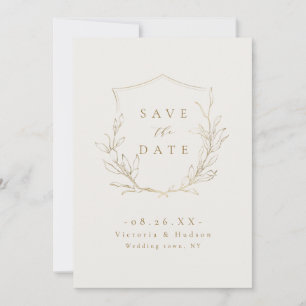 Gold simple elegance botanical crest wedding save save the date