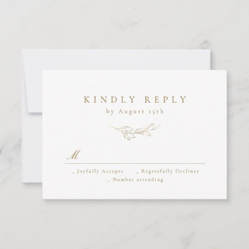 Gold simple elegance botanical greenery wedding RSVP card