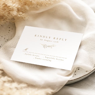 Gold simple elegance botanical greenery wedding RSVP card