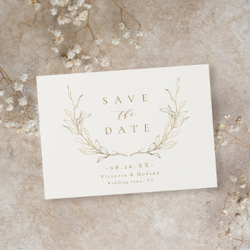 Gold Simple Elegance Botanical Leaves Wedding Sav Save The Date by AvaPaperie at Zazzle