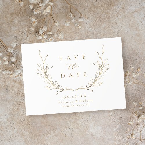  Gold simple elegance botanical leaves wedding Save The Date