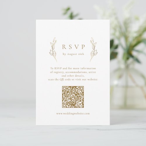 Gold simple elegance botanical QR code wedding RSVP Card