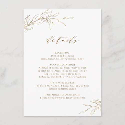 Gold simple elegance botanical wedding details enclosure card